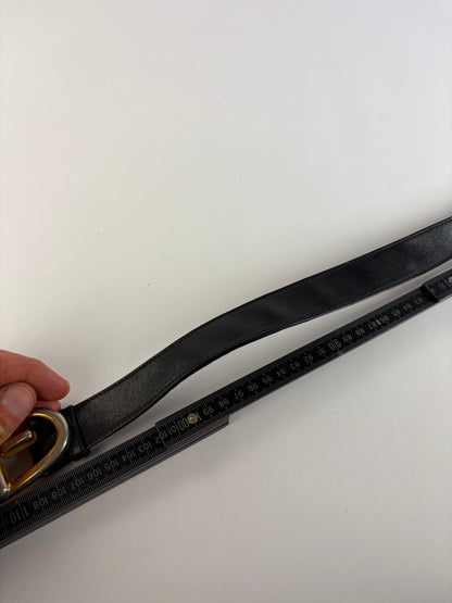 Vintage Gucci Smooth Leather GG Buckle Belt Black Gold Silver
