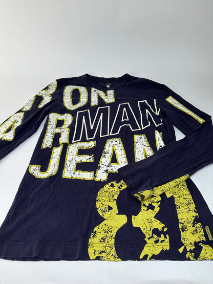 Vintage Giorgio Armani Jeans Graphic Long Sleeve T-Shirt c. Mid-2000s Navy XL