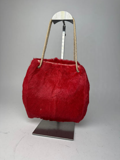 Vintage Marni Fur Tote Bag Red