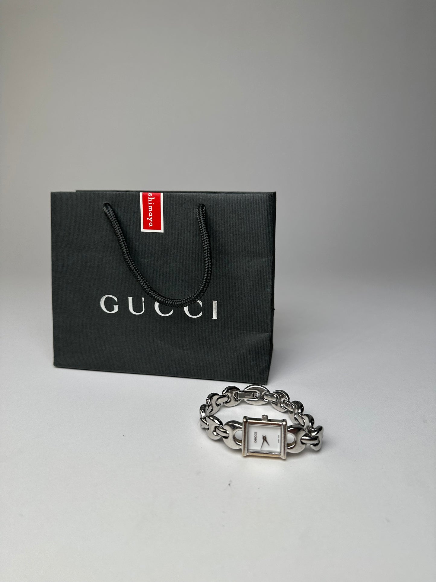 Vintage Gucci Stainless Steel Bracelet Watch Y2K Silver White