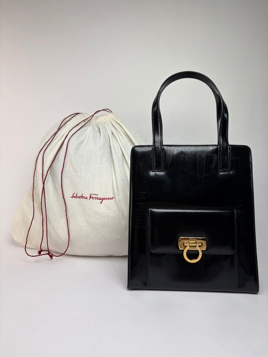 Vintage Salvatore Ferragamo Patent Top-Handle Bag Late 1990s Black / heritage : ferragamo Gancini Bags
