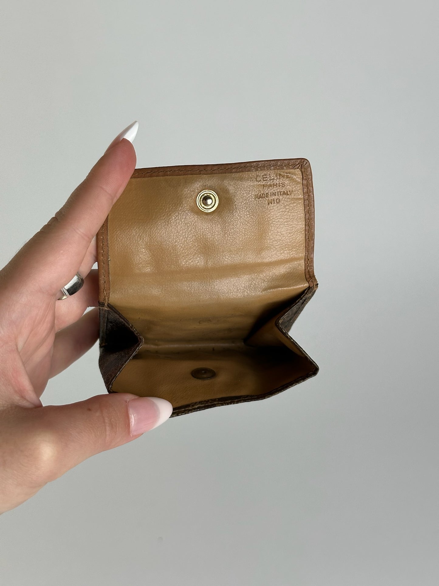 Porte-monnaie vintage en cuir marron Céline Paris