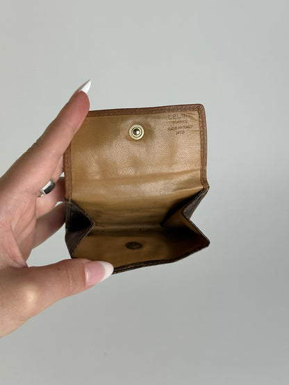 Porte-monnaie vintage en cuir marron Céline Paris