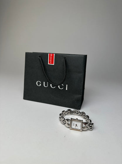Vintage Gucci Stainless Steel Bracelet Watch Y2K Silver White