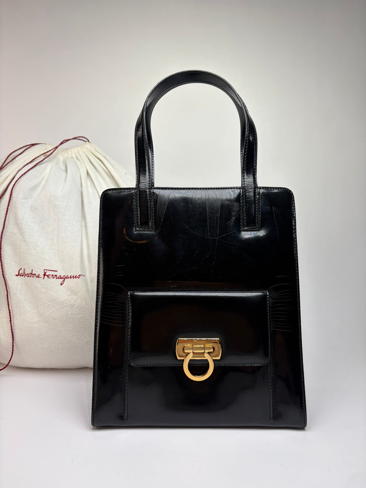 Vintage Salvatore Ferragamo Patent Top-Handle Bag Late 1990s Black / heritage : ferragamo Gancini Bags