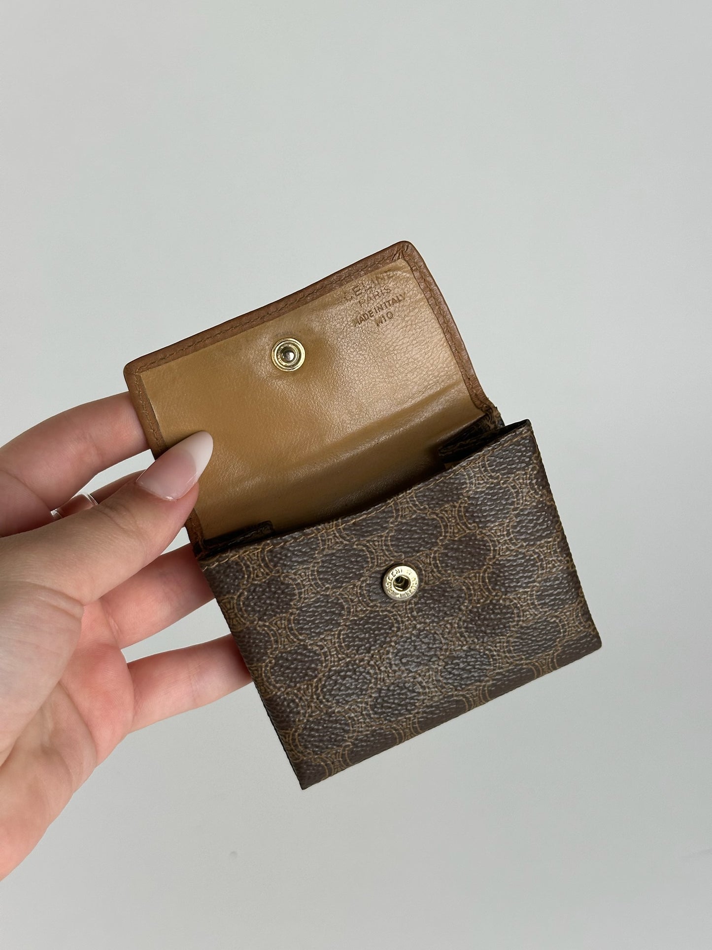 Porte-monnaie vintage en cuir marron Céline Paris