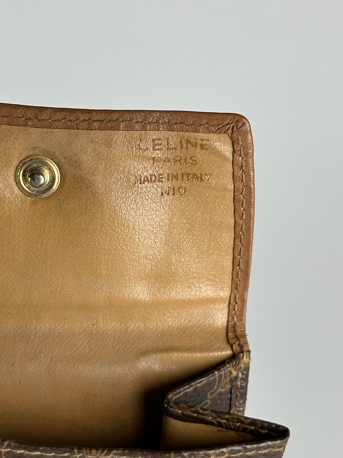 Porte-monnaie vintage en cuir marron Céline Paris