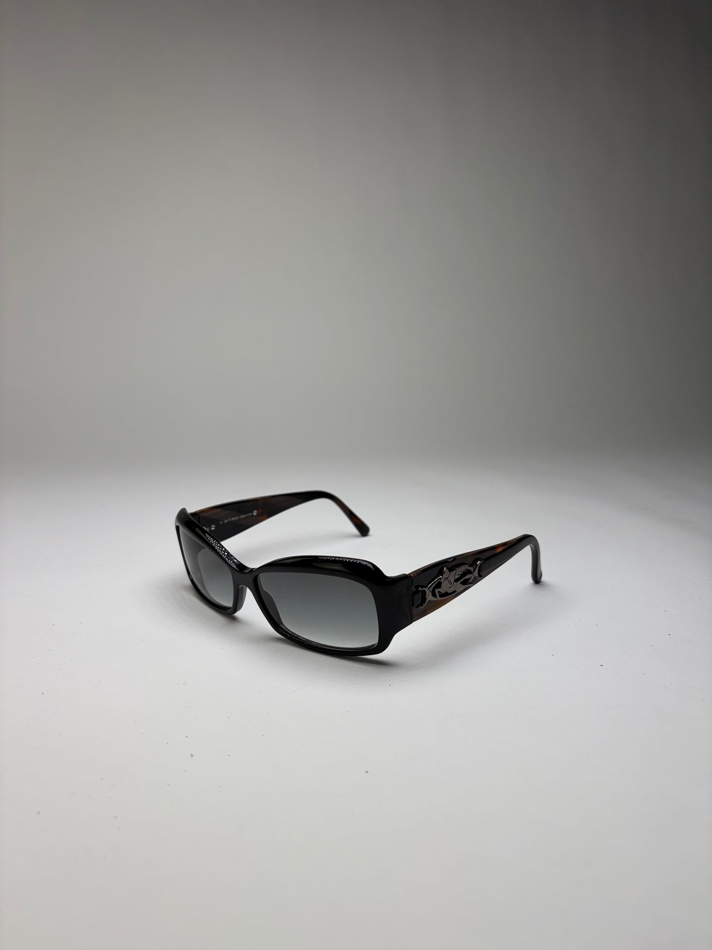 Vintage Etro Acetate Sunglasses Black Tortoiseshell Grey