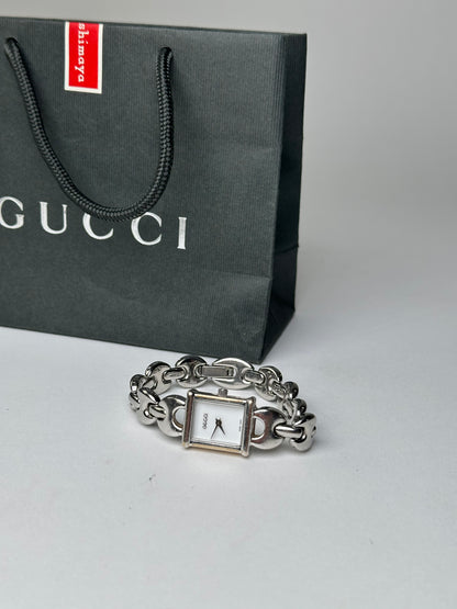 Vintage Gucci Stainless Steel Bracelet Watch Y2K Silver White