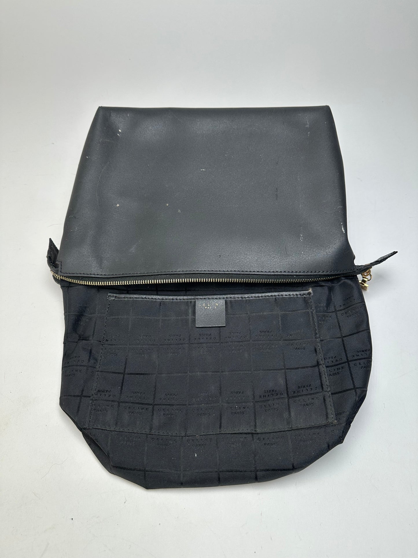 Vintage Celine Paris Plain Leather Clutch Black