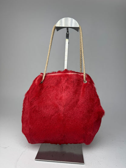 Vintage Marni Fur Tote Bag Red