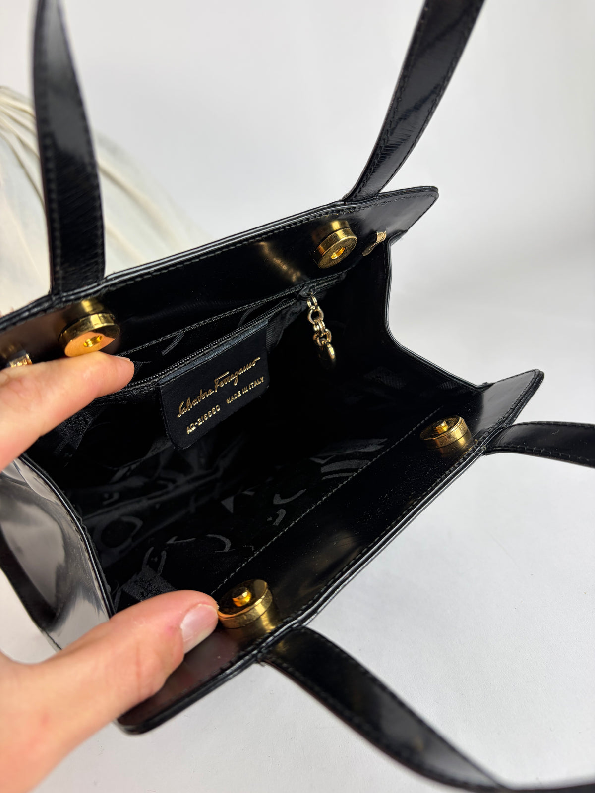 Vintage Salvatore Ferragamo Patent Top-Handle Bag Late 1990s Black / heritage : ferragamo Gancini Bags