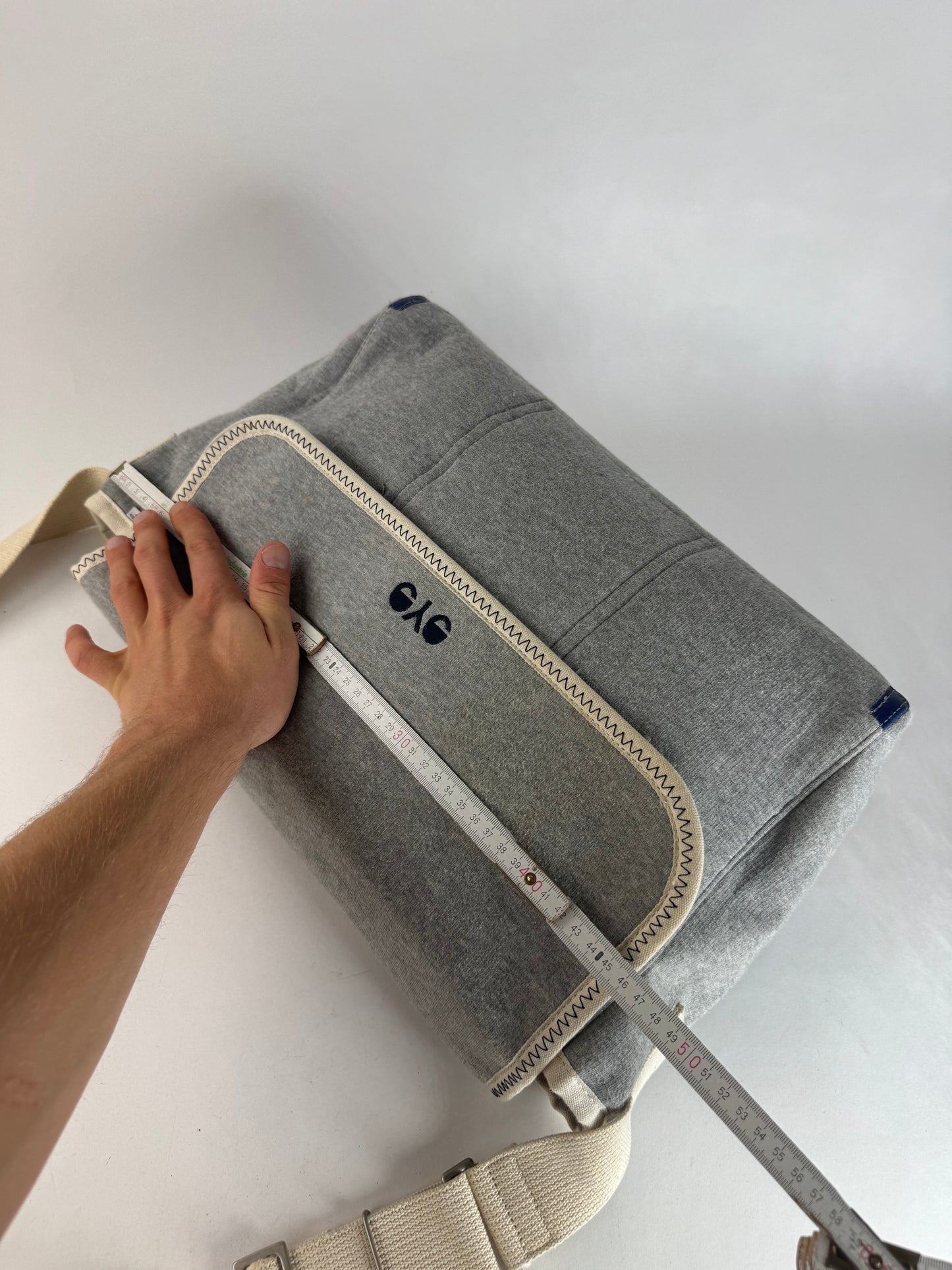 Vintage Comme Des Garçons Wool Canvas Bag Grey White Navy
