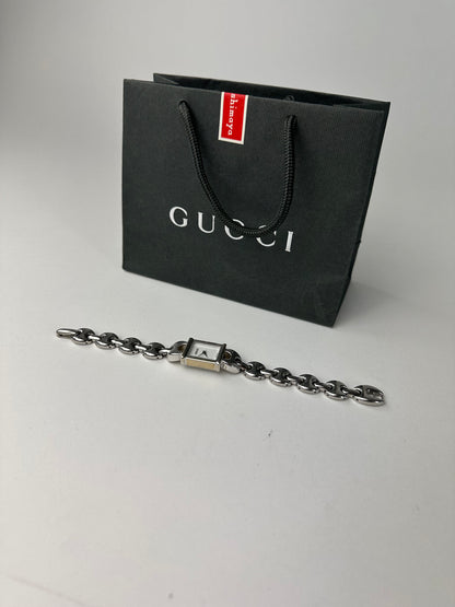 Vintage Gucci Stainless Steel Bracelet Watch Y2K Silver White