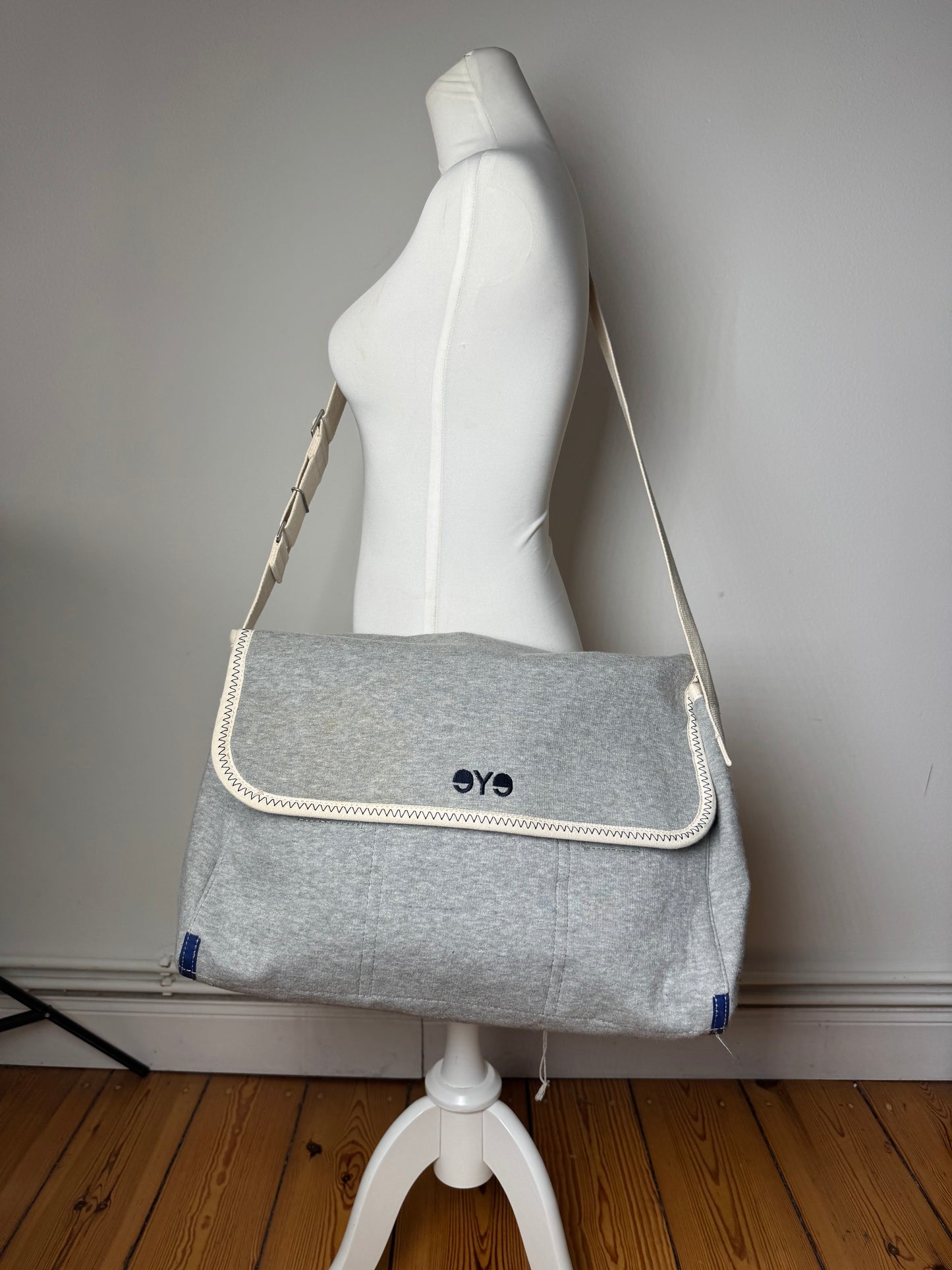 Vintage Comme Des Garçons Wool Canvas Bag Grey White Navy