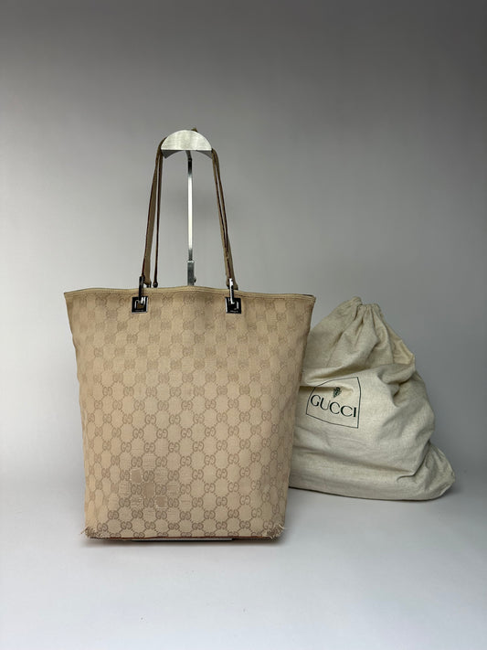 Vintage Gucci GG Supreme Canvas Tote Frida Giannini Era Beige Brown