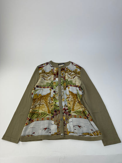 Vintage Ferragamo Wool Silk Cardigan Y2K Cream Olive Rust