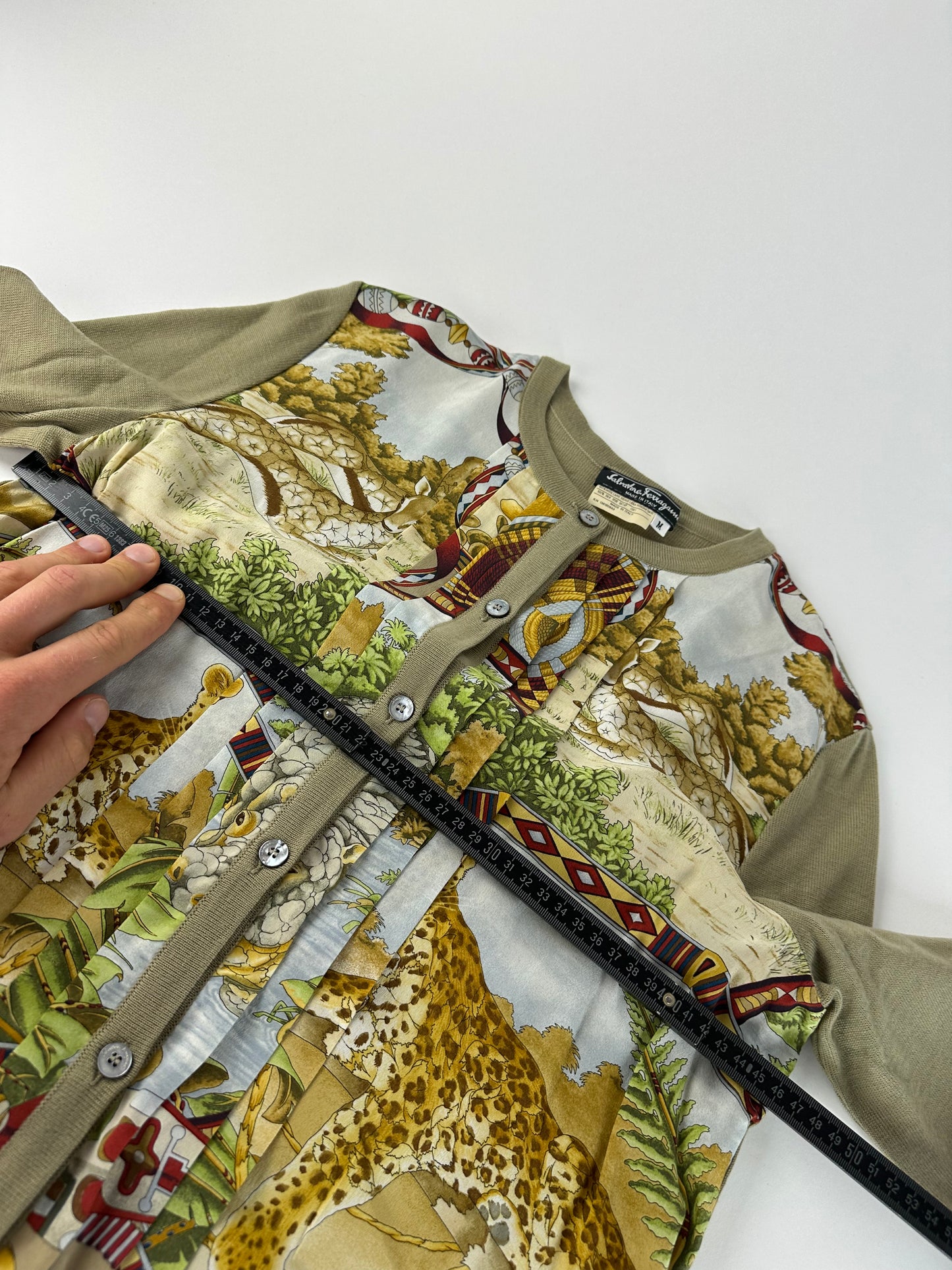 Vintage Ferragamo Wool Silk Cardigan Y2K Cream Olive Rust