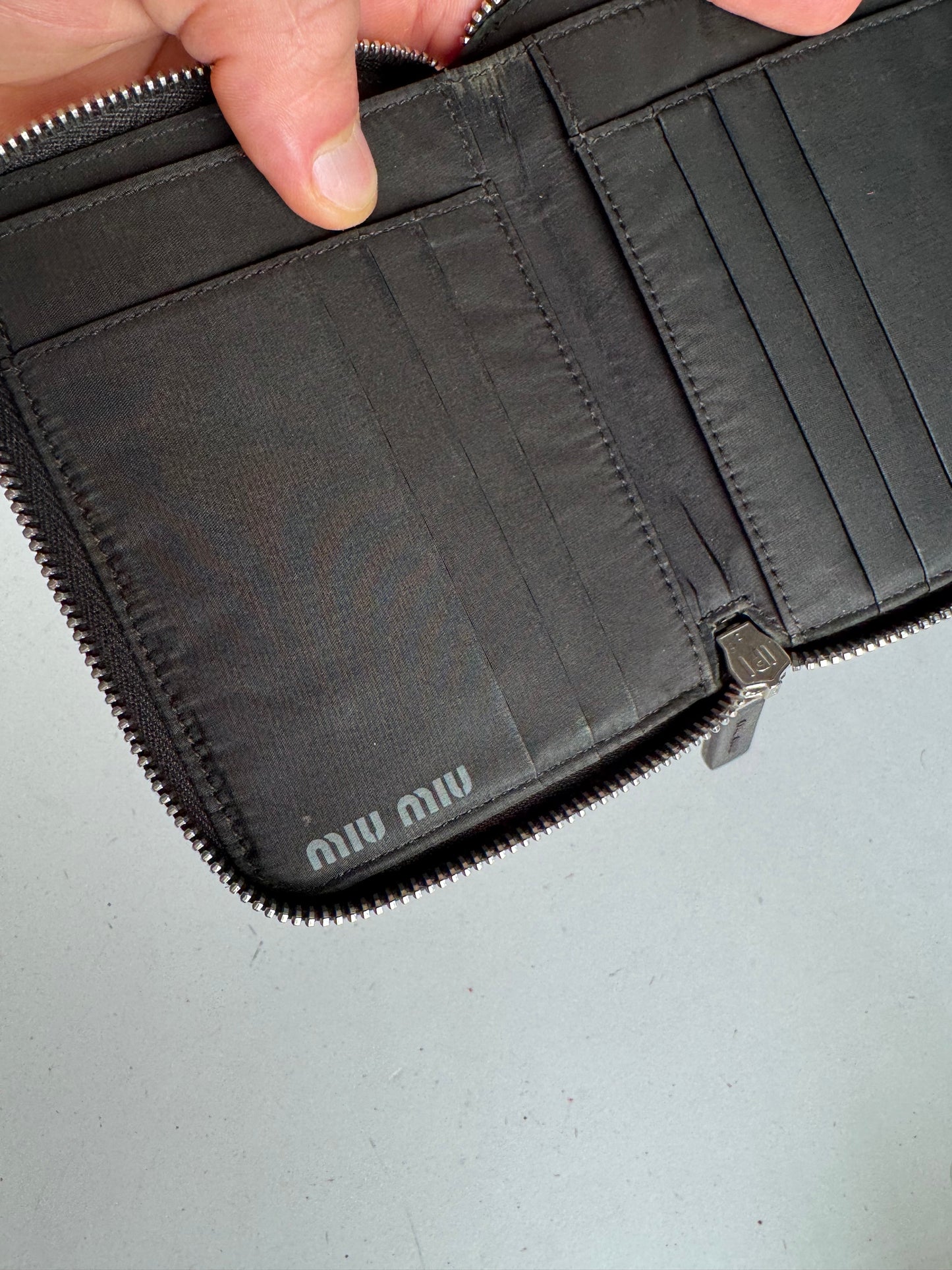 Vintage Miu Miu Zippy Leather Wallet Orange black