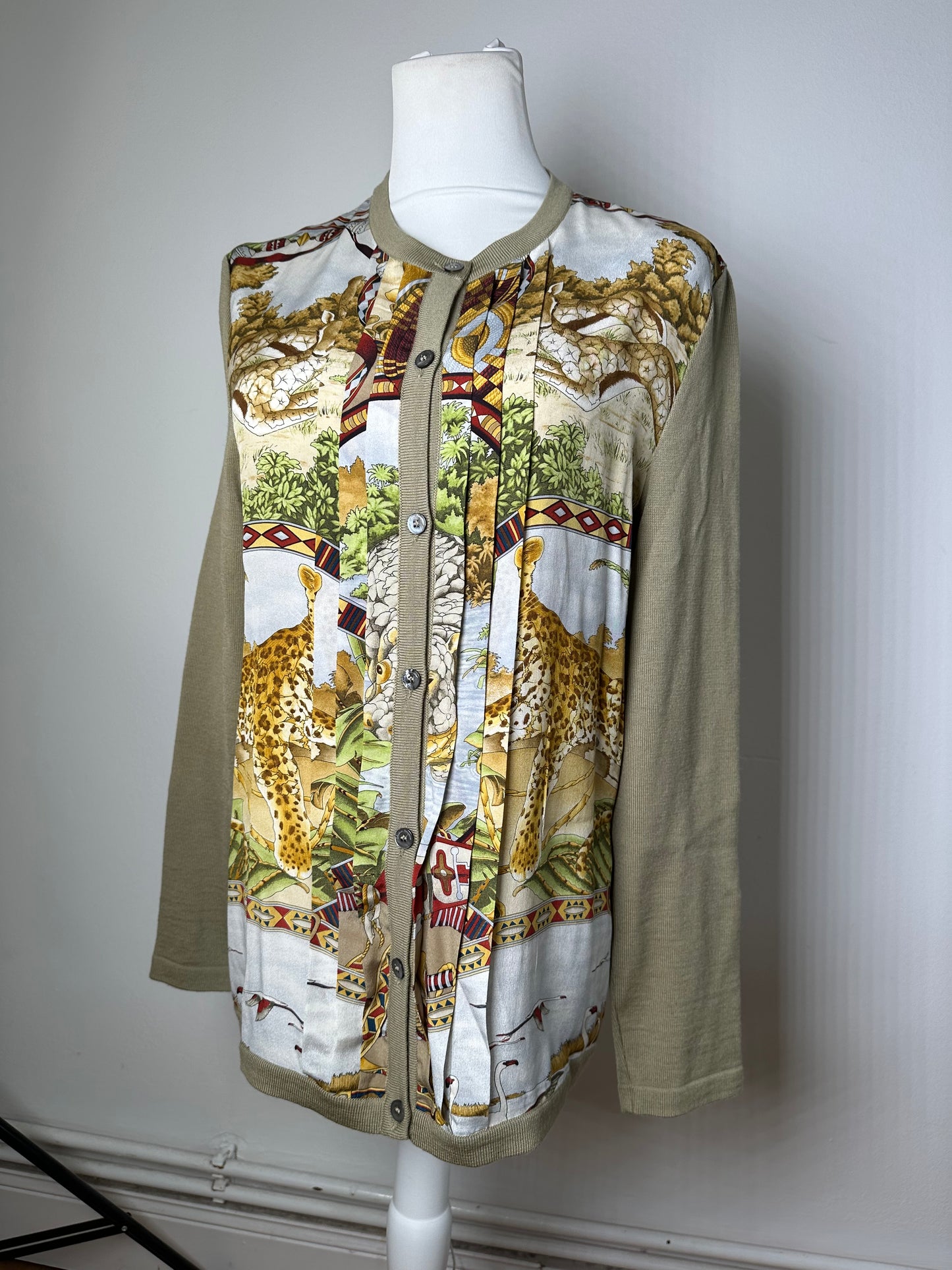 Vintage Ferragamo Wool Silk Cardigan Y2K Cream Olive Rust