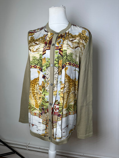 Vintage Ferragamo Wool Silk Cardigan Y2K Cream Olive Rust