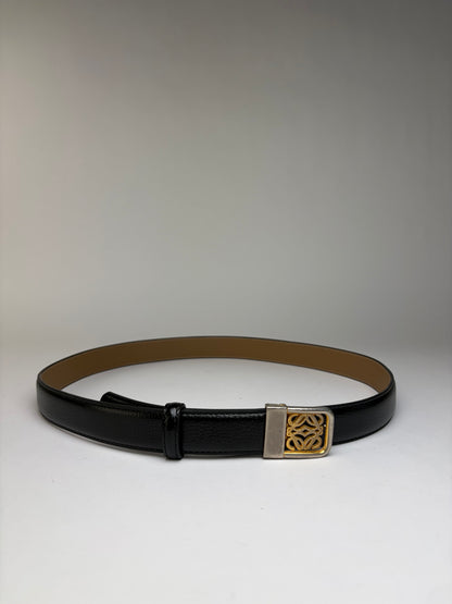 Vintage Loewe Anagram Buckle Leather Belt Late 1990s Black Gold
