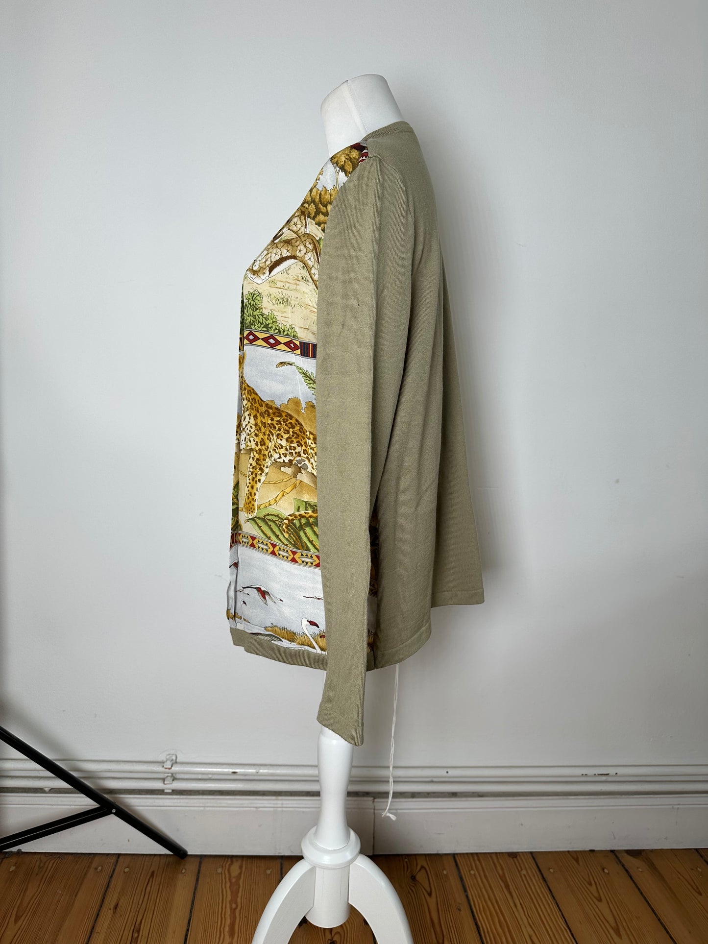 Vintage Ferragamo Wool Silk Cardigan Y2K Cream Olive Rust