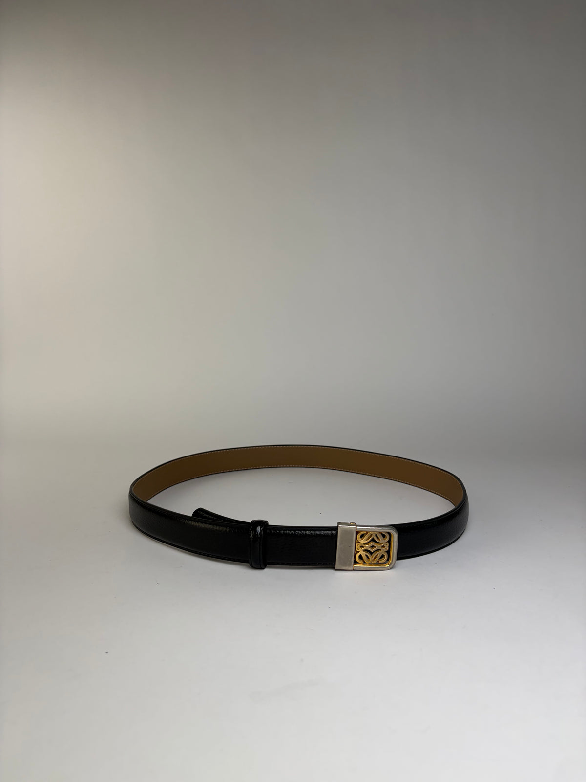 Vintage Loewe Anagram Buckle Leather Belt Late 1990s Black Gold