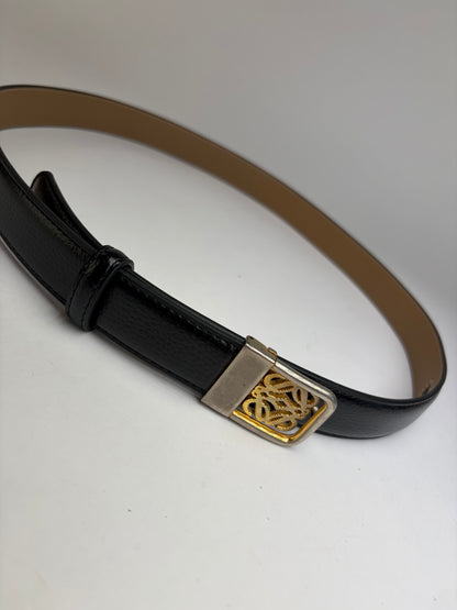 Vintage Loewe Anagram Buckle Leather Belt Late 1990s Black Gold