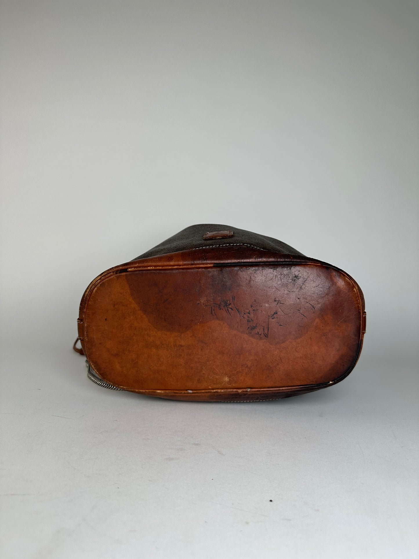 Vintage Celine Triomphe Monogram SEAU Leather Shoulder Bag Brown