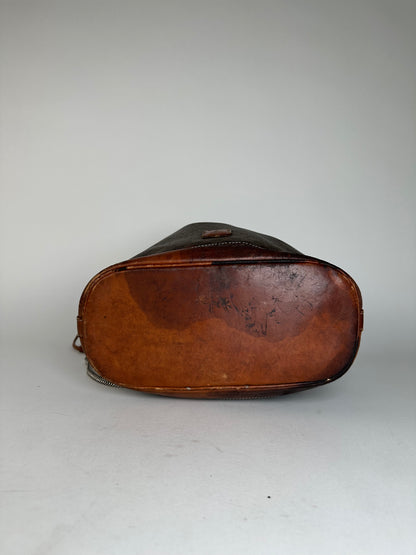 Vintage Celine Triomphe Monogram SEAU Leather Shoulder Bag Brown