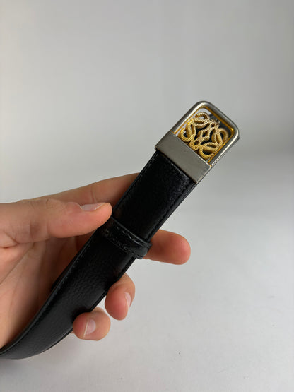 Vintage Loewe Anagram Buckle Leather Belt Late 1990s Black Gold