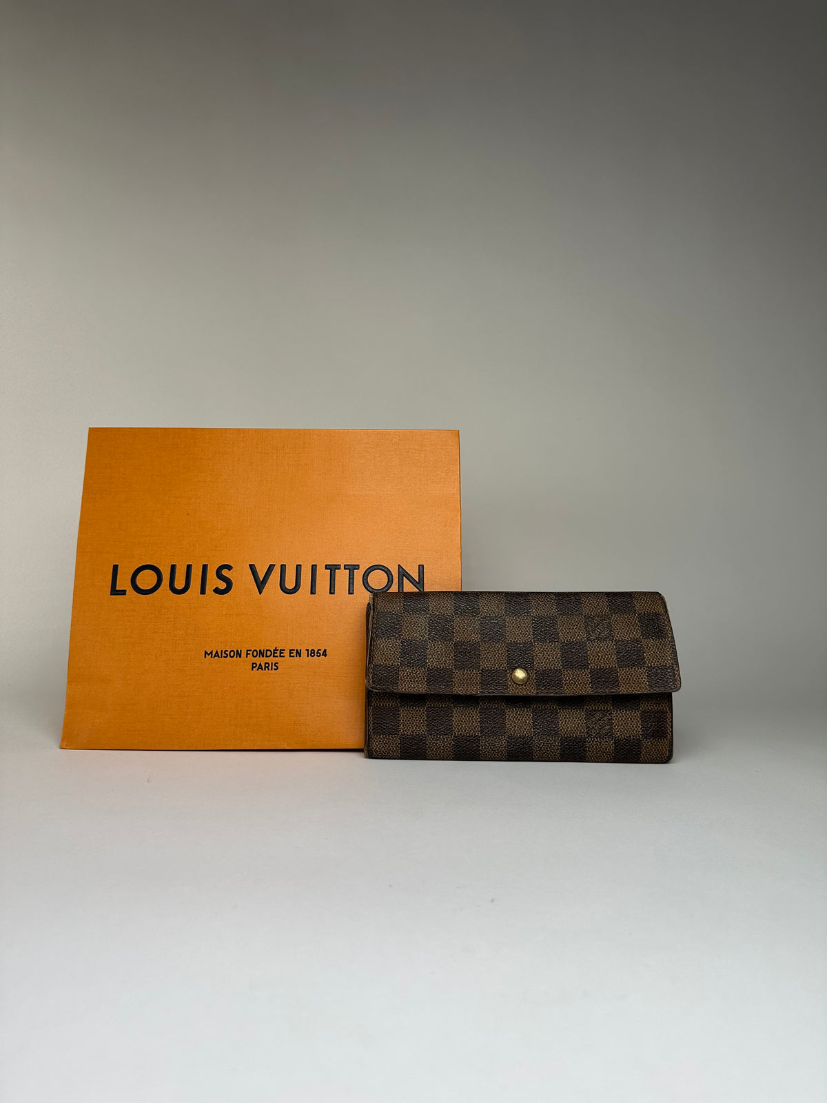 Vintage Louis Vuitton Damier Ebene Bifold Wallet Brown Gold