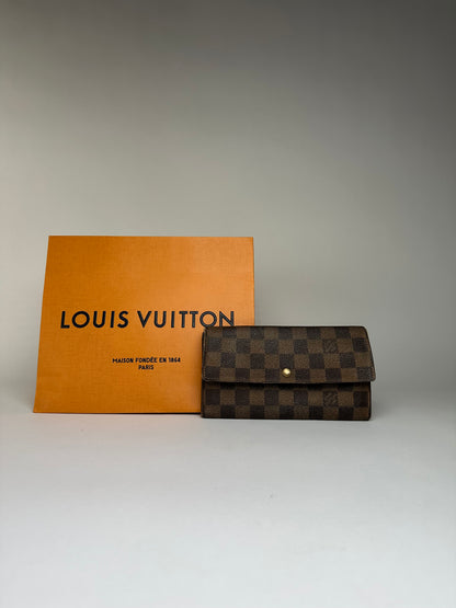 Vintage Louis Vuitton Damier Ebene Bifold Wallet Brown Gold