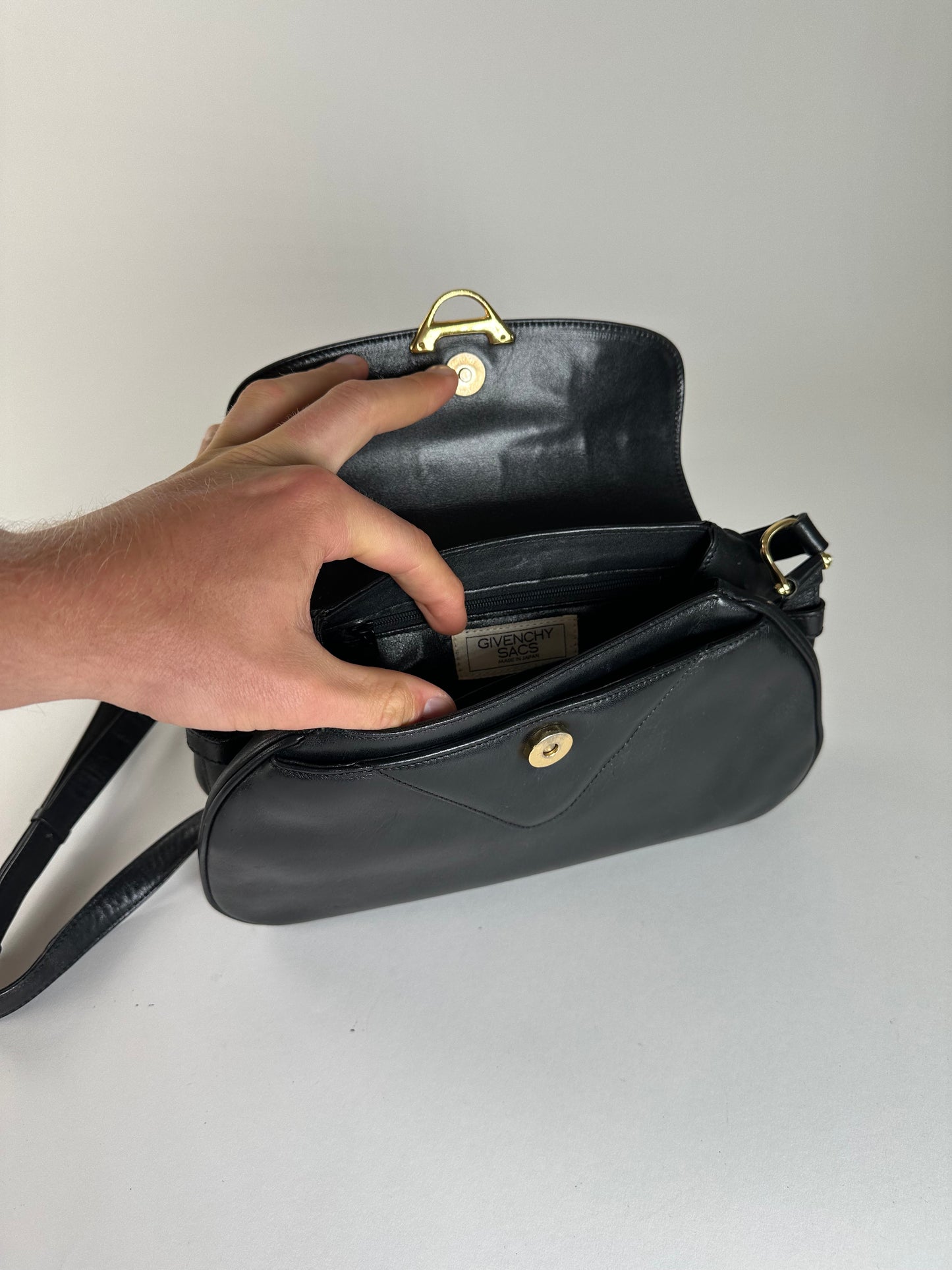 Vintage Givenchy Leather Shoulder Bag Y2K Black Gold