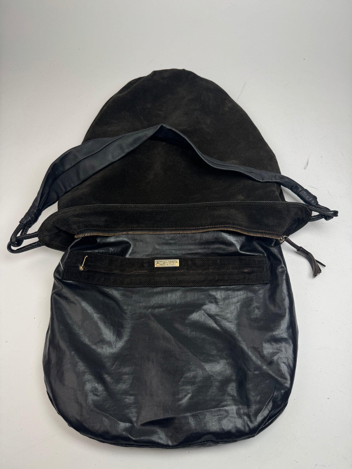 Vintage Bottega Veneta Leather Canvas Bucket bag black