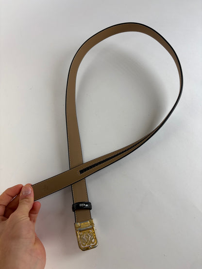 Vintage Loewe Anagram Buckle Leather Belt Late 1990s Black Gold