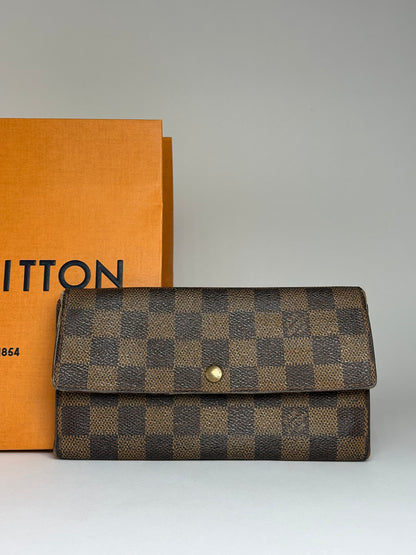Vintage Louis Vuitton Damier Ebene Bifold Wallet Brown Gold