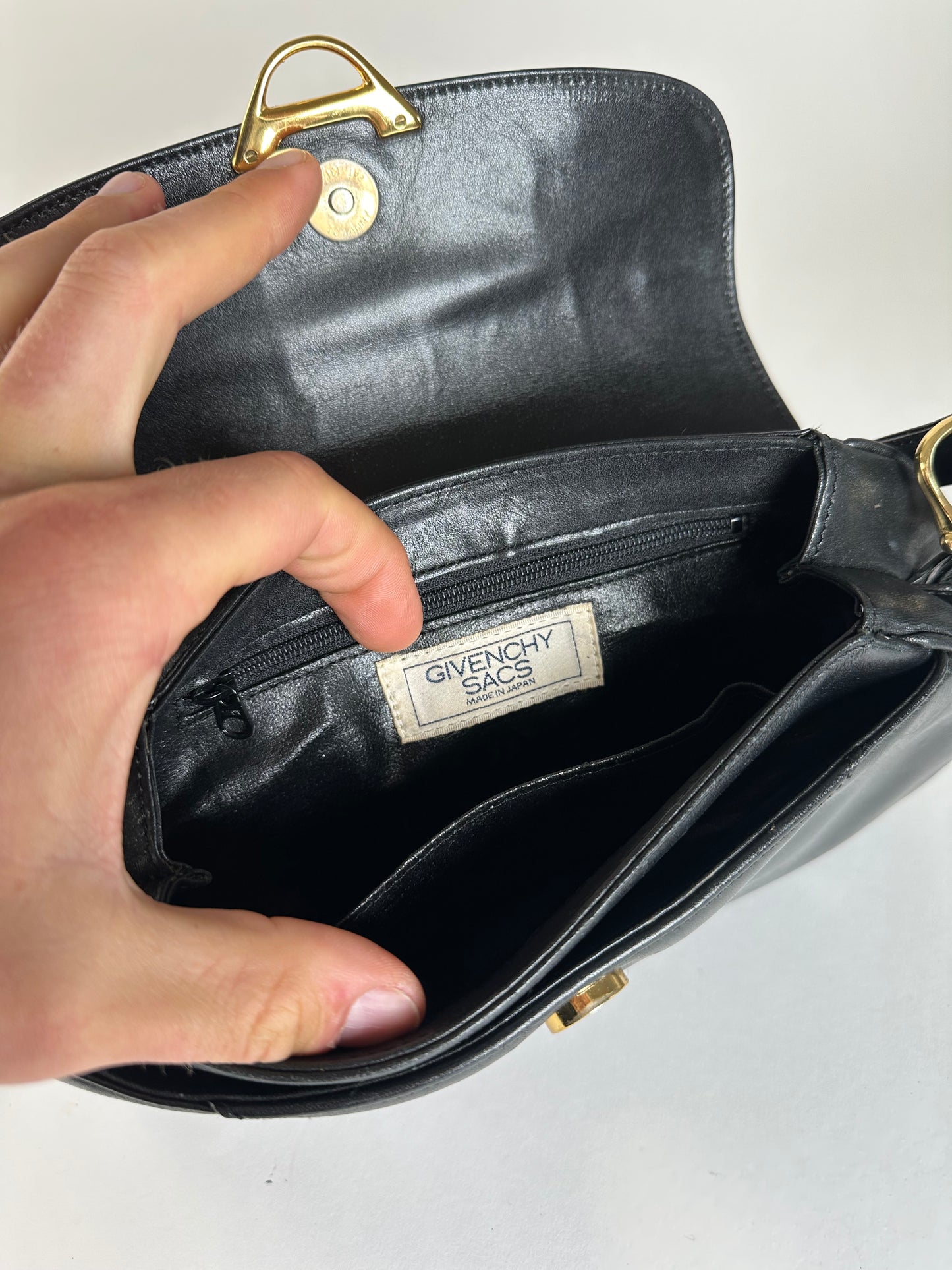 Vintage Givenchy Leather Shoulder Bag Y2K Black Gold