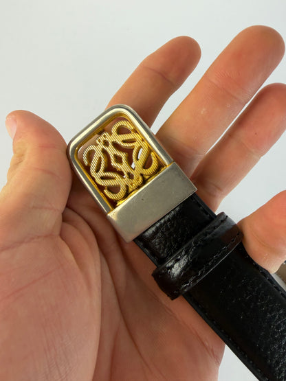 Vintage Loewe Anagram Buckle Leather Belt Late 1990s Black Gold