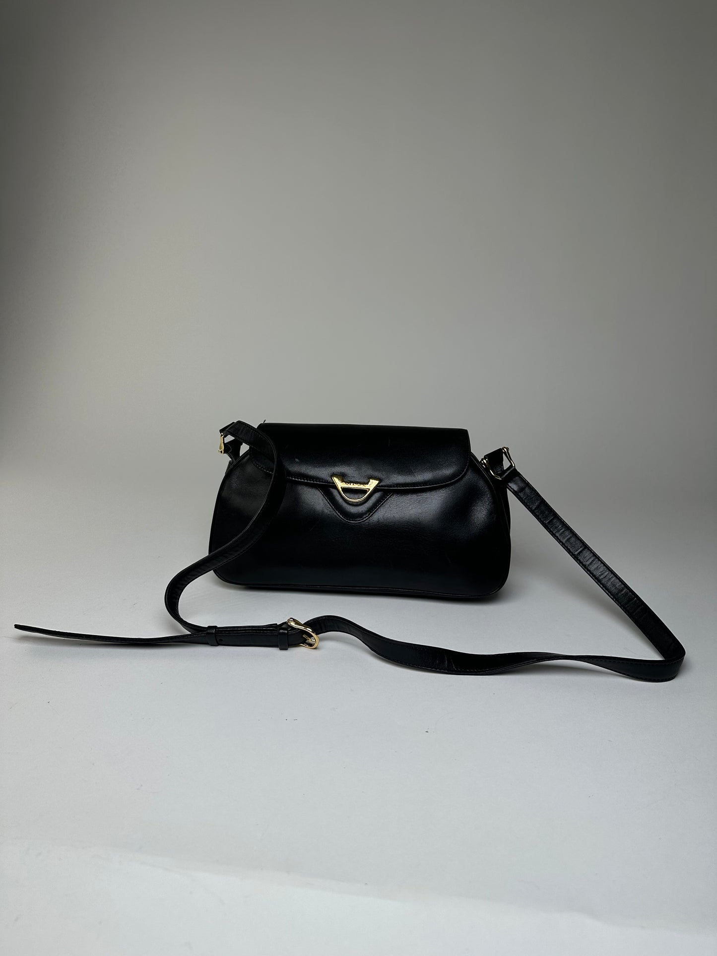 Vintage Givenchy Leather Shoulder Bag Y2K Black Gold