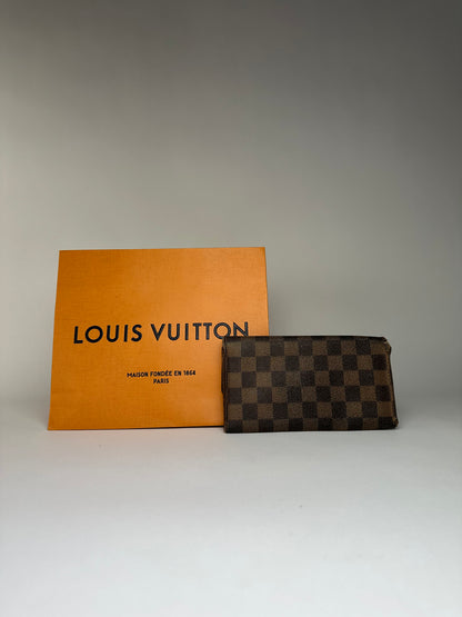 Vintage Louis Vuitton Damier Ebene Bifold Wallet Brown Gold