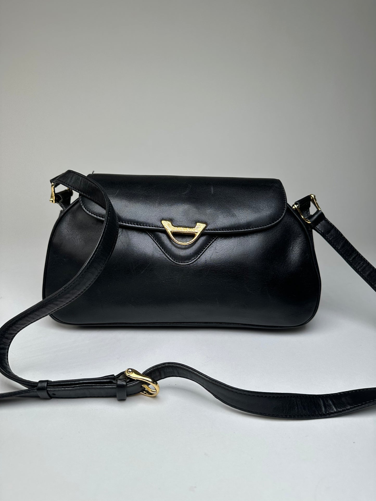 Vintage Givenchy Leather Shoulder Bag Y2K Black Gold