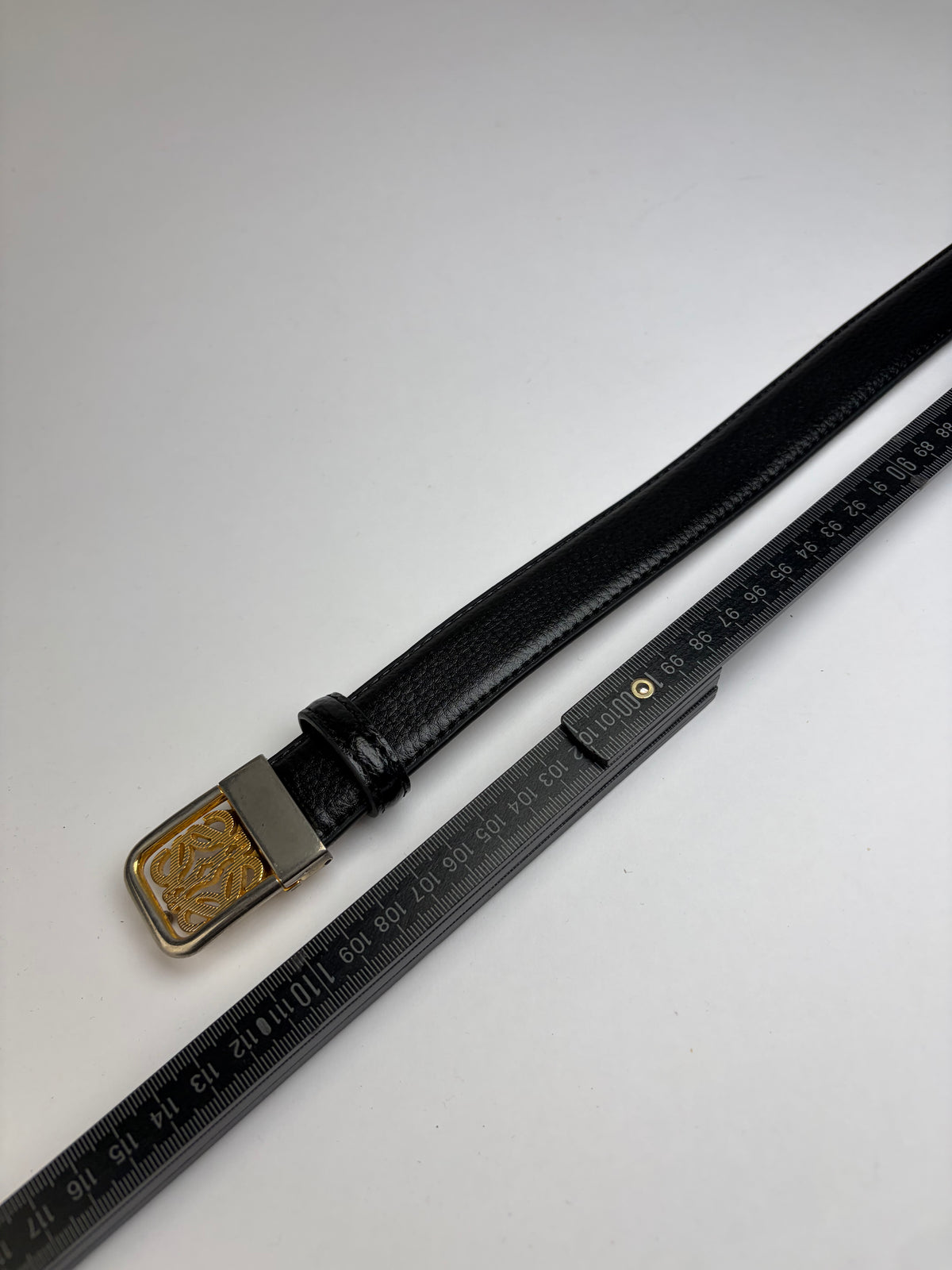 Vintage Loewe Anagram Buckle Leather Belt Late 1990s Black Gold