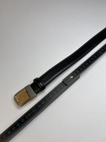 Vintage Loewe Anagram Buckle Leather Belt Late 1990s Black Gold