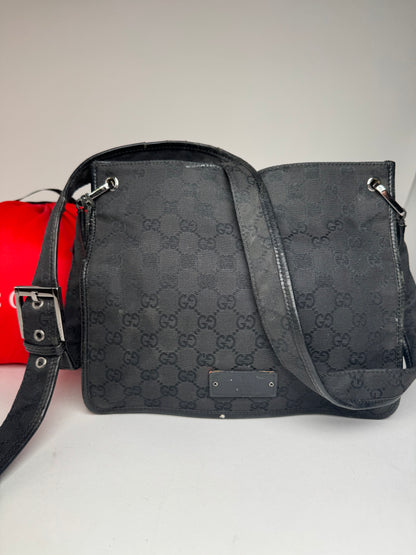 Vintage Gucci Monogram Shoulder Bag Black