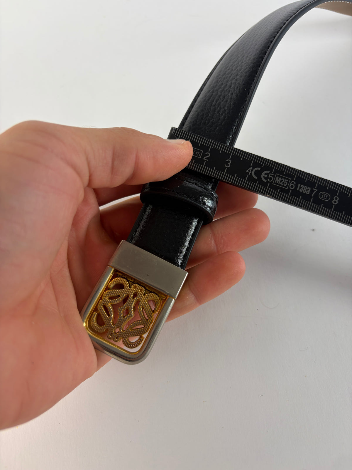 Vintage Loewe Anagram Buckle Leather Belt Late 1990s Black Gold