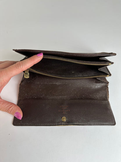 Vintage Louis Vuitton Damier Ebene Bifold Wallet Brown Gold