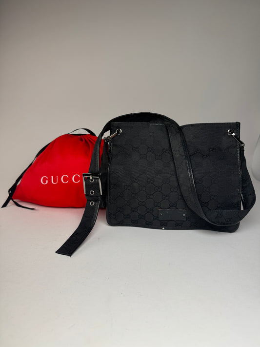 Vintage Gucci Monogram Shoulder Bag Black