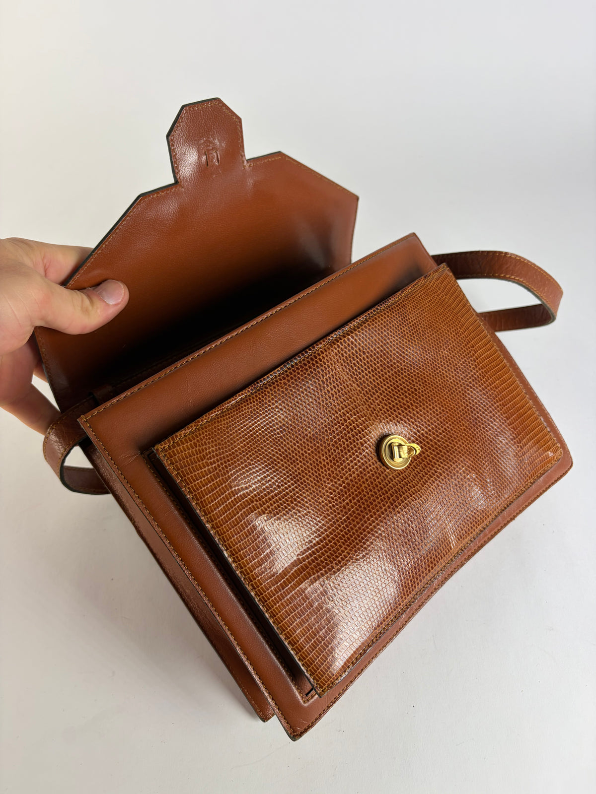 Vintage Yves Saint Laurent Patent Flap Crossbody Bag Light Brown